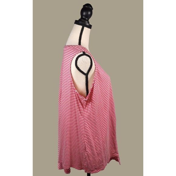 LOGO by Lori Goldstein Pink Striped Asymmetrical Hem Cotton Modal Top Size 2X - Picture 4 of 8